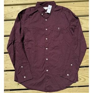American Eagle Mens Maroon & White Polka Dot Button Down Collar Shirt Size M NWT